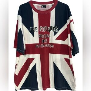 The Kooples Distressed Oversized Cotton Blend Union Jack Tee Shirt NWT Large